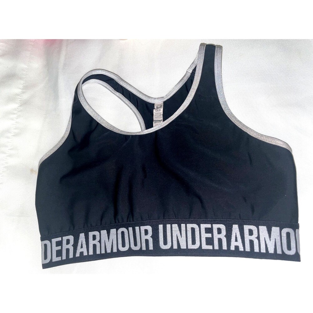 Under Armour HeatGear Sports Bra Size S Logo Black Racerback
